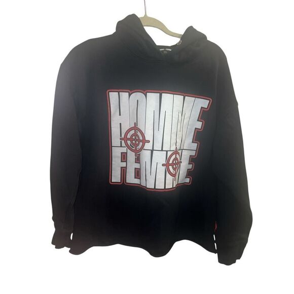 ✨Homme & Femme Sz Small Black Hoodie✨ - Picture 2 of 6